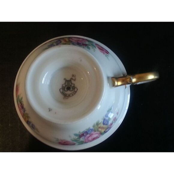Castleton Rose Footed Tea Cup Saucer Gold Trim USA  Antique - Picture 7 of 8